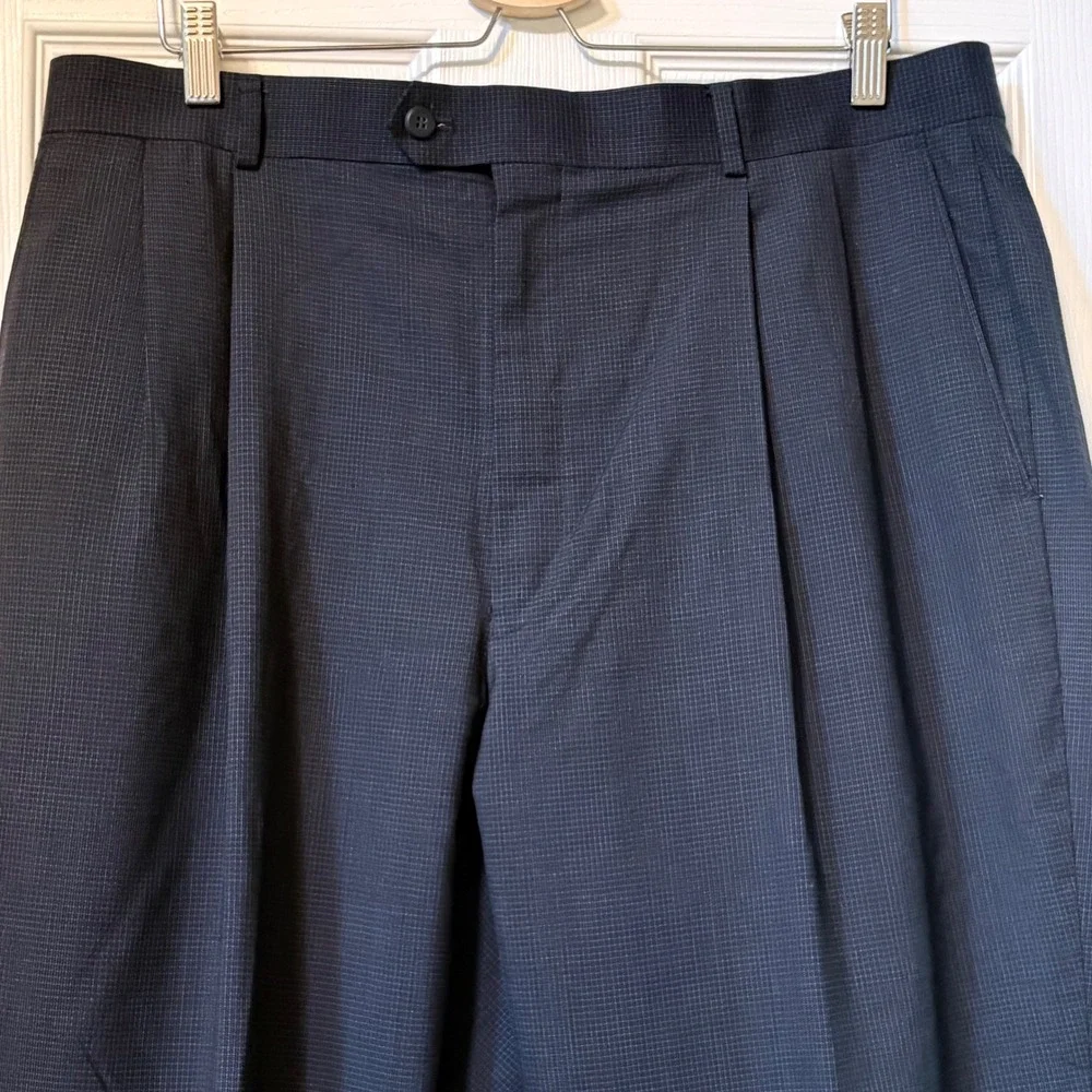 Louis Raphael Tailored Dress Pants Mens 38x32 Navy Wool Pleated‎ Cuffed
